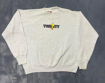 Vintage Tröja L Grå 1990-talets Good Tweety Bird Looney Tunes