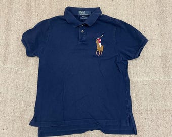Vintage Polo Ralph Lauren shirt mens small 1990s blue big pony collar button