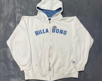 Vintage Billabong Logo Zip Hoodie Herr M Vit 2000-tals skater