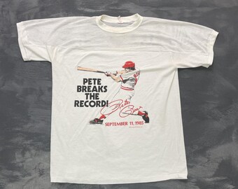 vintage Pete Rose Breaks the Record mesh shirt mens large White 1985