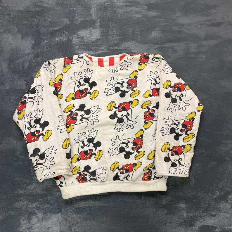 Sudadera reversible vintage de Mickey Mouse para hombre, talla grande, blanca, años 80, Disney imagen 5