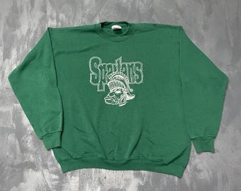Moletom vintage MSU Spartans masculino tamanho XL verde anos 90 Artex Sportswear