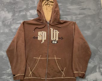vintage Split sweatshirt zip up mens medium Brown 2000s y2k skate