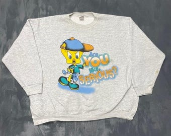 Moletom vintage com estampa do Piu-Piu, unissex, tamanho 3X, cinza, 1997, Looney Tunes