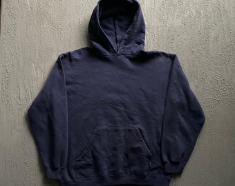 Sudadera con capucha vintage lisa para hombre, talla grande, azul marino, años 90, EE. UU.