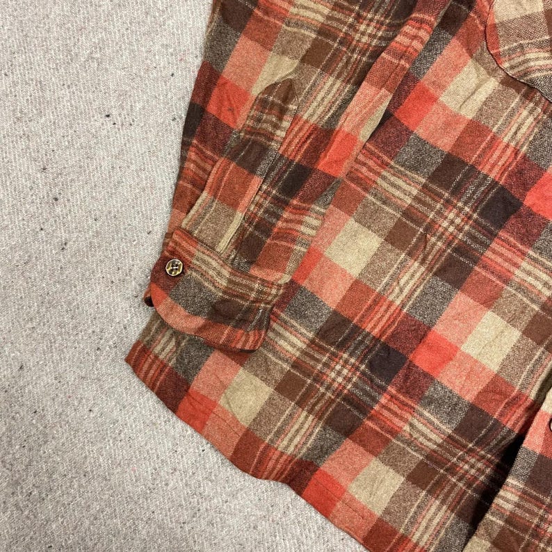 Vintage Pendleton Wool button up shirt mens large orange 1970s plaid image 3