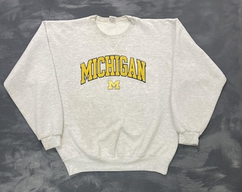 Moletom vintage da Universidade de Michigan, masculino, tamanho G, cinza, anos 1990, EUA