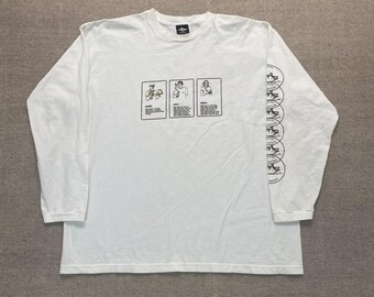 Camisa vintage PNB Nation de manga comprida com estampa, tamanho XXL, branca, década de 1990.
