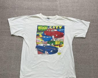 Vintage Ford Fat City-shirt heren grote witte hotrods uit de jaren 90