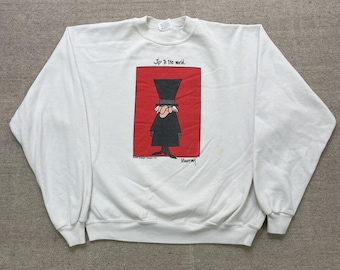 vintage Hanes Joy to the World Comic-sweater heren XL witte kunst jaren 90, VS