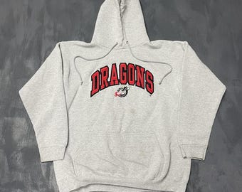 Vintage Minnesota State University Moorhead dragon Hoodie mens Large Grey 1990s