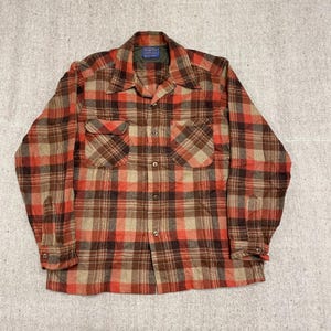 Vintage Pendleton Wool button up shirt mens large orange 1970s plaid image 1