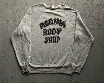 Felpa vintage Medina Body Shop da uomo XXL grigia anni '90 Bassett-Walker