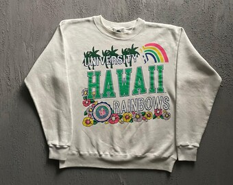 vintage sweatshirt universiteit van Hawaï regenbogen heren groot wit jaren 90, VS