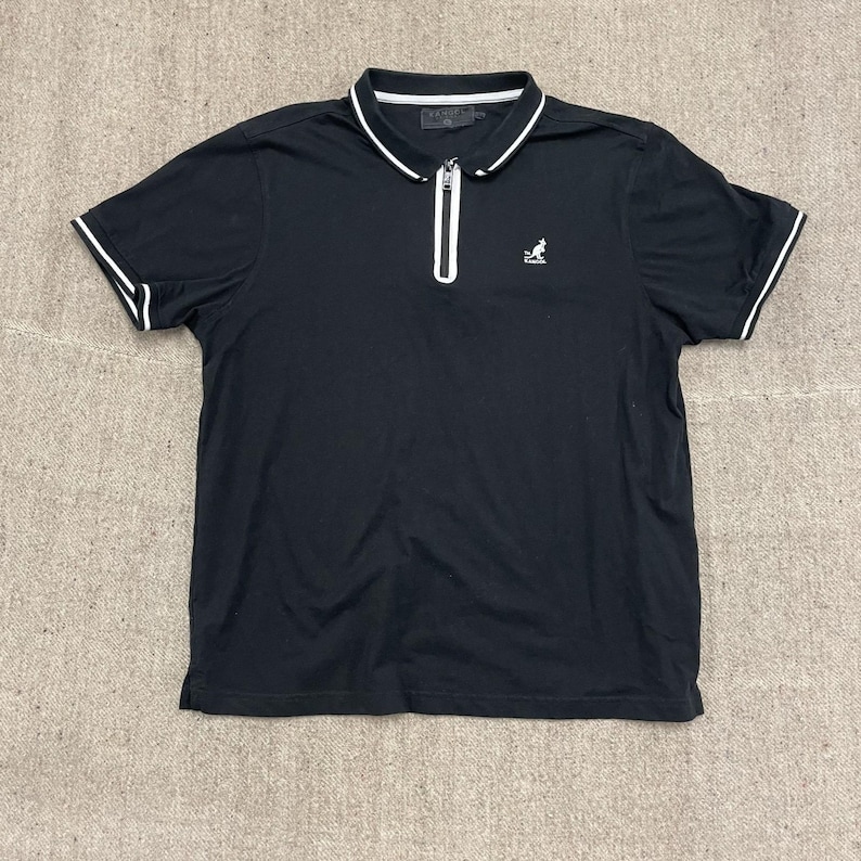 vintage Kangol-poloshirt heren grote zwarte jaren 2000 y2k 1/4 zip afbeelding 1