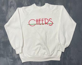 Moletom vintage com o logo da série de TV Cheers, tamanho M masculino, branco, década de 1980, Jerzees by Russell