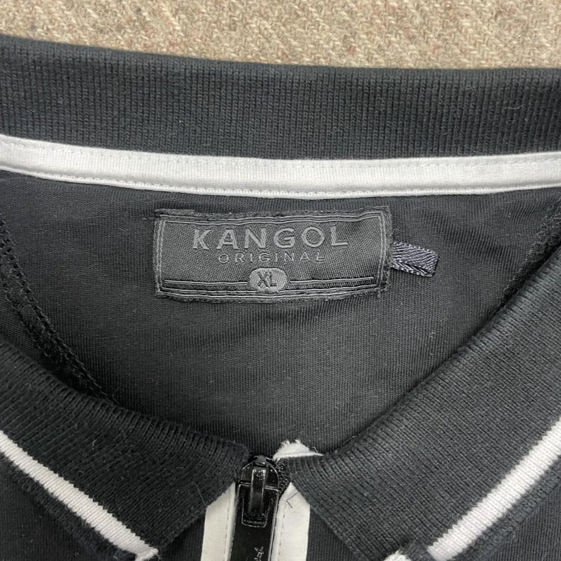 vintage Kangol-poloshirt heren grote zwarte jaren 2000 y2k 1/4 zip afbeelding 5