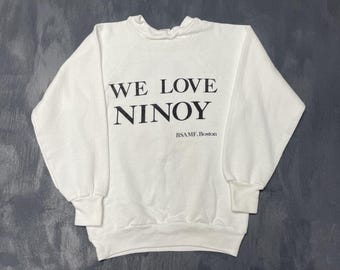 Vintage we love Ninoy Aquino Boston sweatshirt womens small white 1990s USA