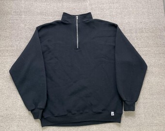 Vintage Russell Athletic blanco sweatshirt heren, groot zwart, jaren 2000, Y2K 1/4 rits