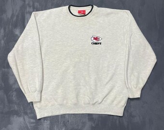 Moletom vintage Chiefs NFL, tamanho XL masculino, cinza, década de 1990, com etiqueta da NFL.