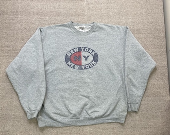 Vintage New York sweater heren XXL grijs jaren 90