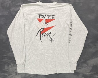 vintage Dare to run drug abuse marathon long sleeve shirt mens large gray 1990s