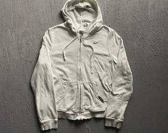 Vintage Nike hoodie met rits dames XL wit, jaren 2000, silver tab