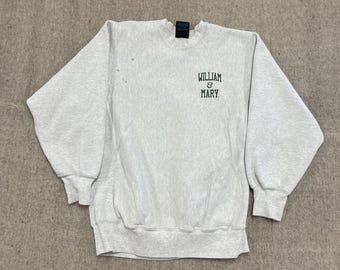 Moletom vintage William & Mary masculino tamanho médio cinza anos 1990