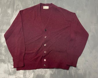 Vintage Warren-Knit Strickjacke Pullover L Maroon 70er Jahre Ausgezeichnete Wollmischung