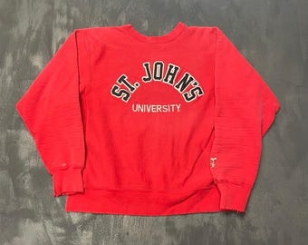 Moletom vintage da Universidade St. Johns, masculino, tamanho G, vermelho, anos 90, da The Cotton Exchange.