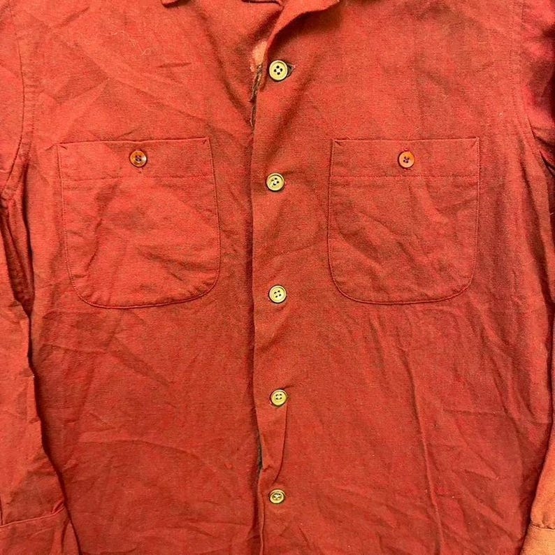 vintage Pendleton wool flannel shirt Mens Small red 1990s loop collar pockets image 3
