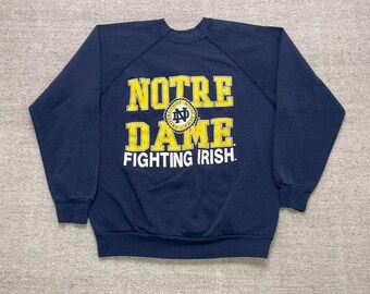 Moletom vintage Notre Dame Fighting Irish masculino tamanho XL azul anos 90 EUA NCAA