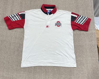 Camisa polo vintage da Universidade Estadual de Ohio, tamanho G masculino, branca, da Starter, década de 1990.