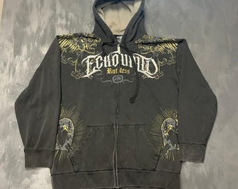 Sudadera con capucha y cremallera con estampado gráfico vintage de MMA Ruthless para hombre, talla 2XL, color negro, años 2000, Y2K, marca Ecko Unltd.