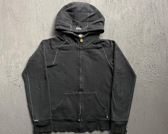Vintage TNA Zip Up Hoodie Womens Medium Black 2000s Y2K Distressed Stitch