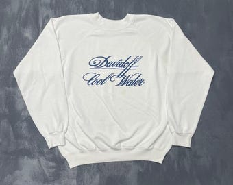 Moletom vintage Davidoff Cool Water masculino tamanho XL branco anos 90 Hanes