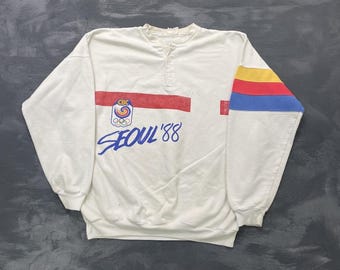 vintage Seoul Olympics sweatshirt mens xl white 1980s henley canada cbc