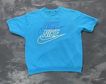 vintage Nike Short sleeve sweatshirt mens large Blue 1990s double swoosh