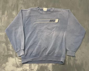 Vintage Nike Sweatshirt Large Blue 90s Fair Faded Graphic USA Silver tab