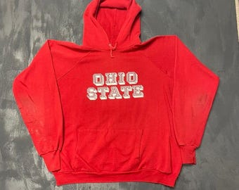 Moletom Raglan Vintage Ohio State Masculino Tamanho G Vermelho Anos 1980 EUA