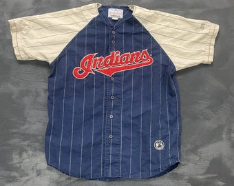 Camisa vintage do Cleveland Indians masculina tamanho XL azul anos 90 MLB Blank 7 mirage