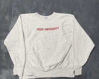 Bluza męska Vintage State University XL Szara Champion z lat 2000. Y2K