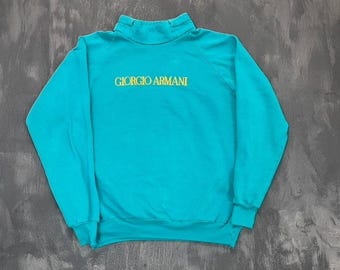Vintage Giorgio Armani Sweatshirt mens Large Blue 1970s high neck