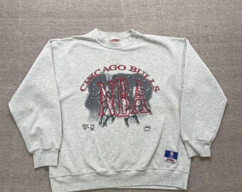 Vintage Chicago Bulls-sweater heren Large grijs jaren 1990 NBA NUTMEG USA