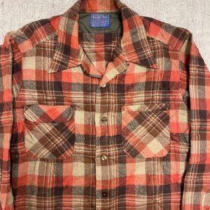 Vintage Pendleton Wool button up shirt mens large orange 1970s plaid image 2