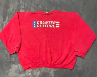 Moletom vintage Counter Culture com estampa gráfica, masculino, tamanho 2XL, vermelho, década de 1990.
