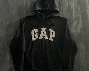 Sudadera con capucha vintage Gap para hombre, talla grande, negra, con logo de arco, años 2000.