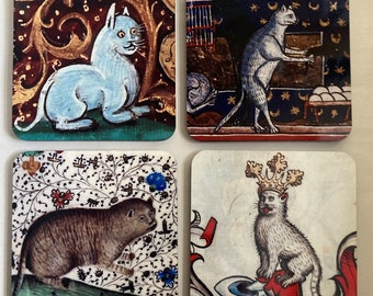 Medieval Cat coasters - set of 4