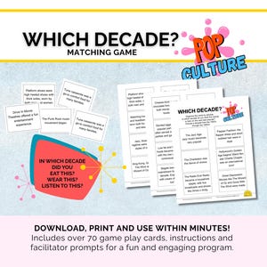 10年クイズゲーム、ポップカルチャーを使った高齢者向け認知症記憶ケアゲーム、治療レクリエーションプログラム、アクティビティリソース