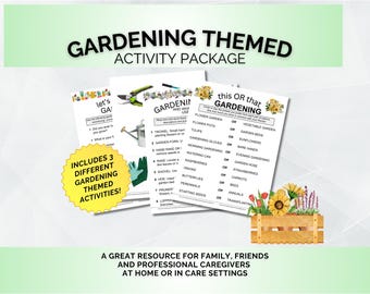 Gardening Activity Pack, printable dementia memory care game for seniors, activity program, nursing home, reminiscing, conversation prompts